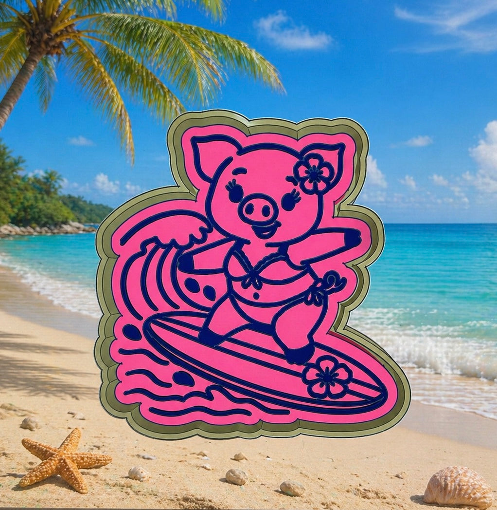 Surfing bikini pig