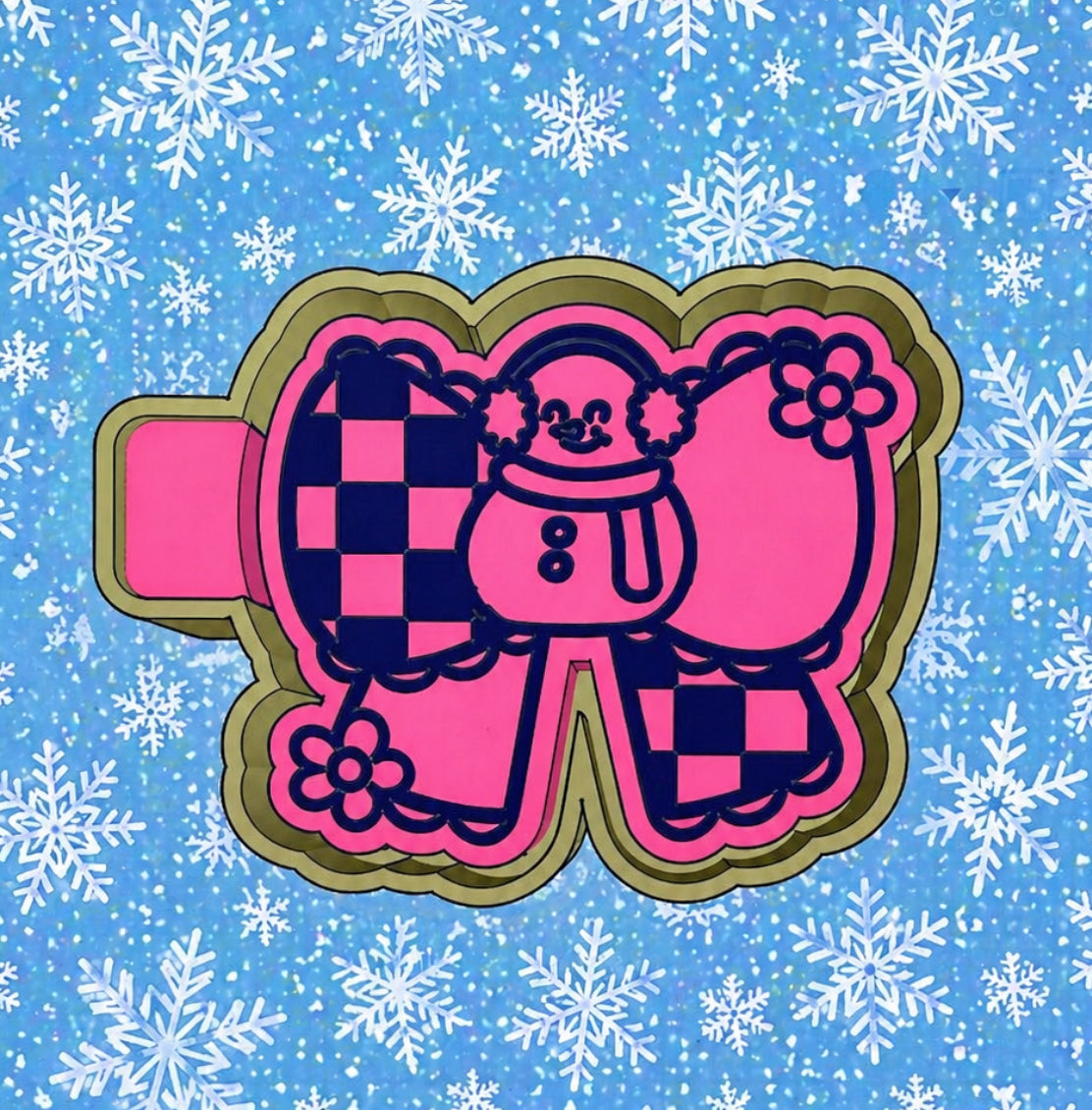 Snowman checkered bow