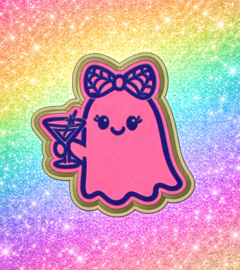 Cute ghost drinking a martini