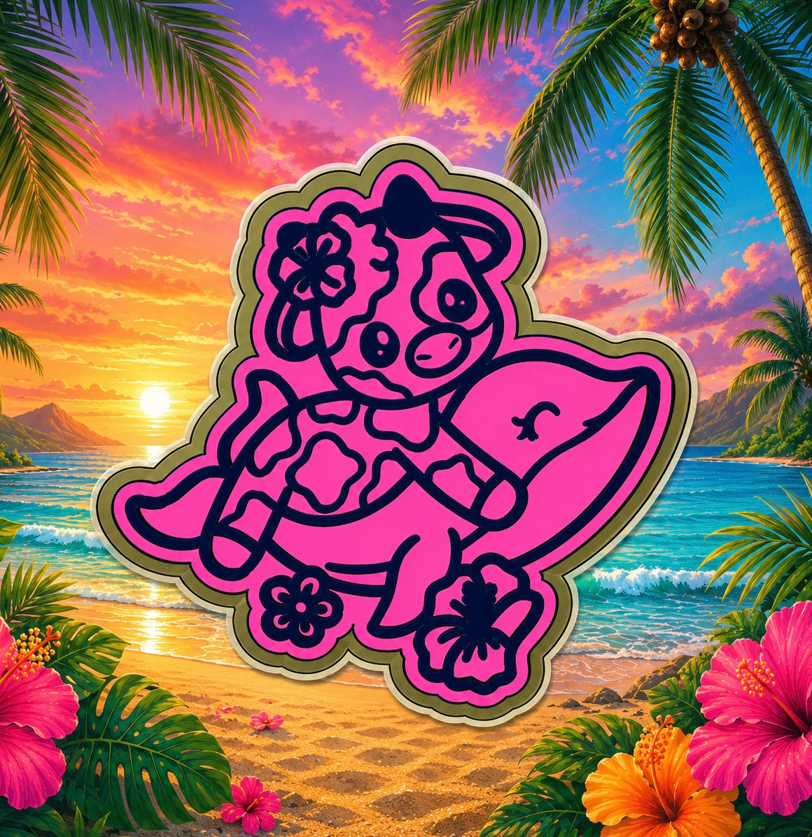 Cute cow on a dolphin