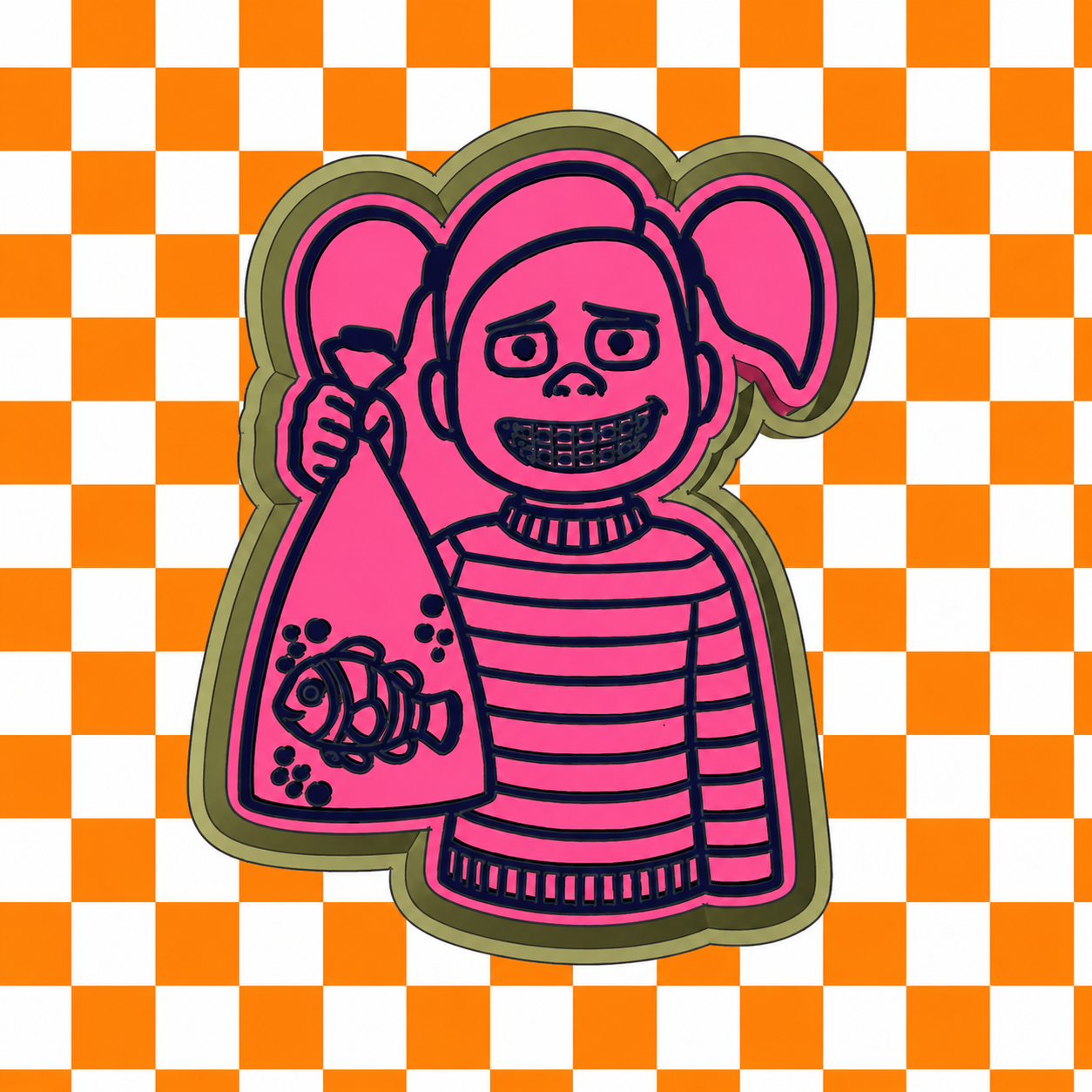 Character holding fish