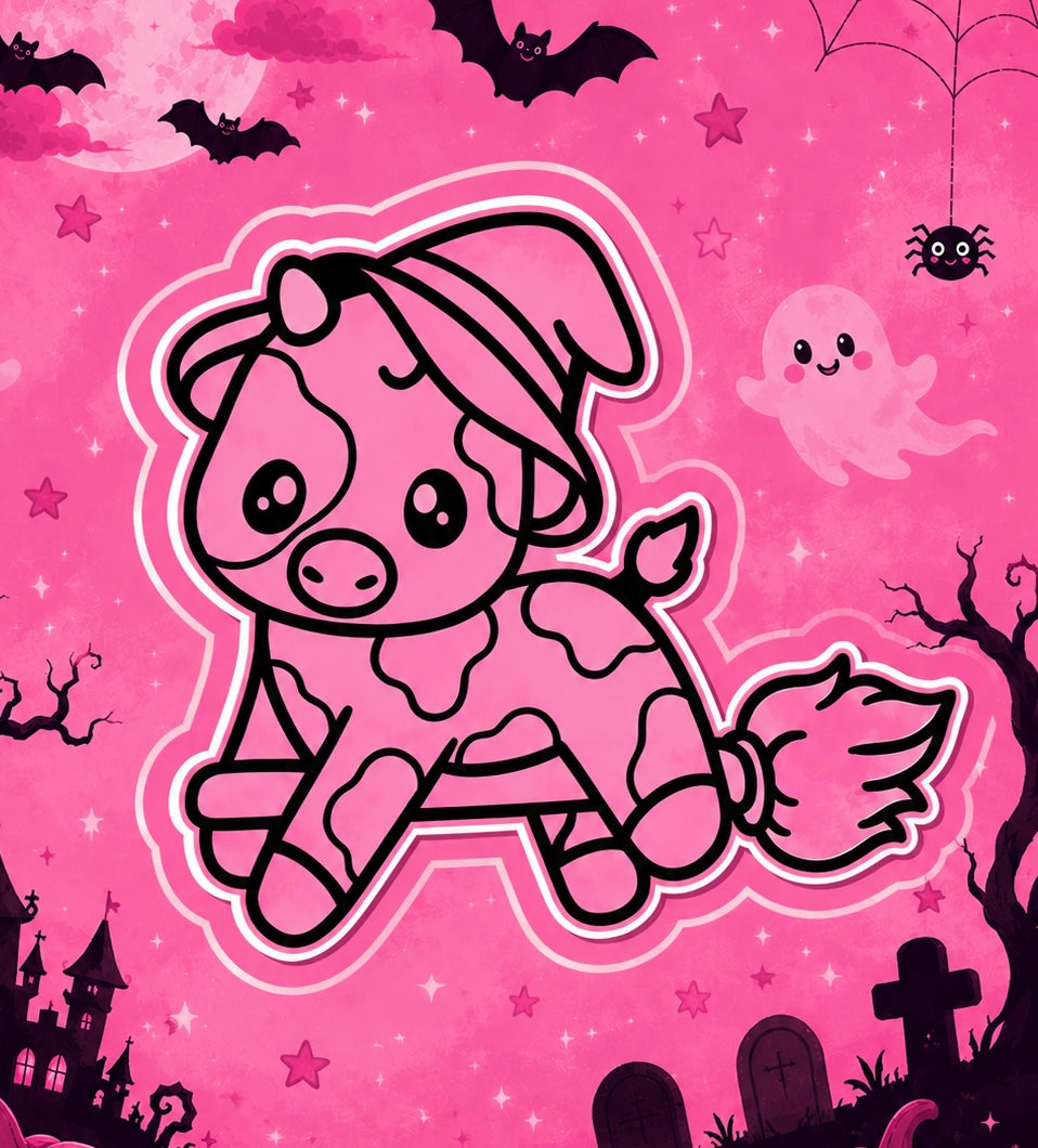 Cute cow on a broomstick ￼