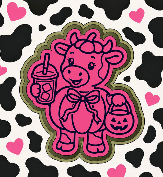 Cute cow wearing a pumpkin outfit
